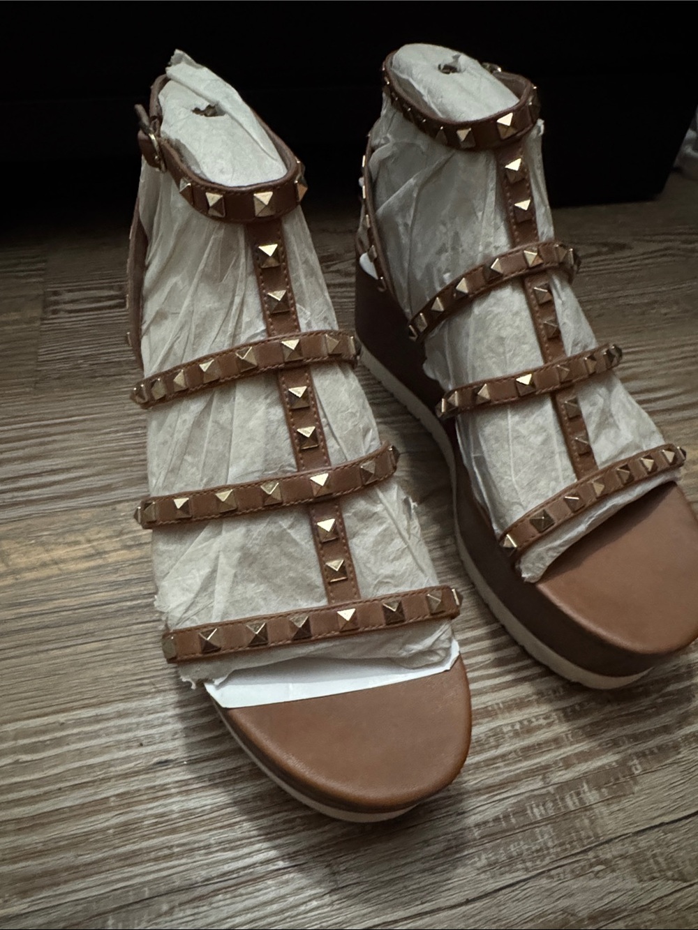 Vince Camuto Brown Studded Gladiator Wedge Sandals
